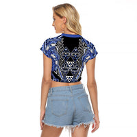 Aotearoa Ngati Kahungunu Raglan Cropped T Shirt Maori Tribal Blue Paua Shell Pattern DT05 - Polynesian Pride