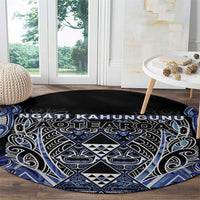 Aotearoa Ngati Kahungunu Round Carpet Maori Tribal Blue Paua Shell Pattern DT05 - Polynesian Pride