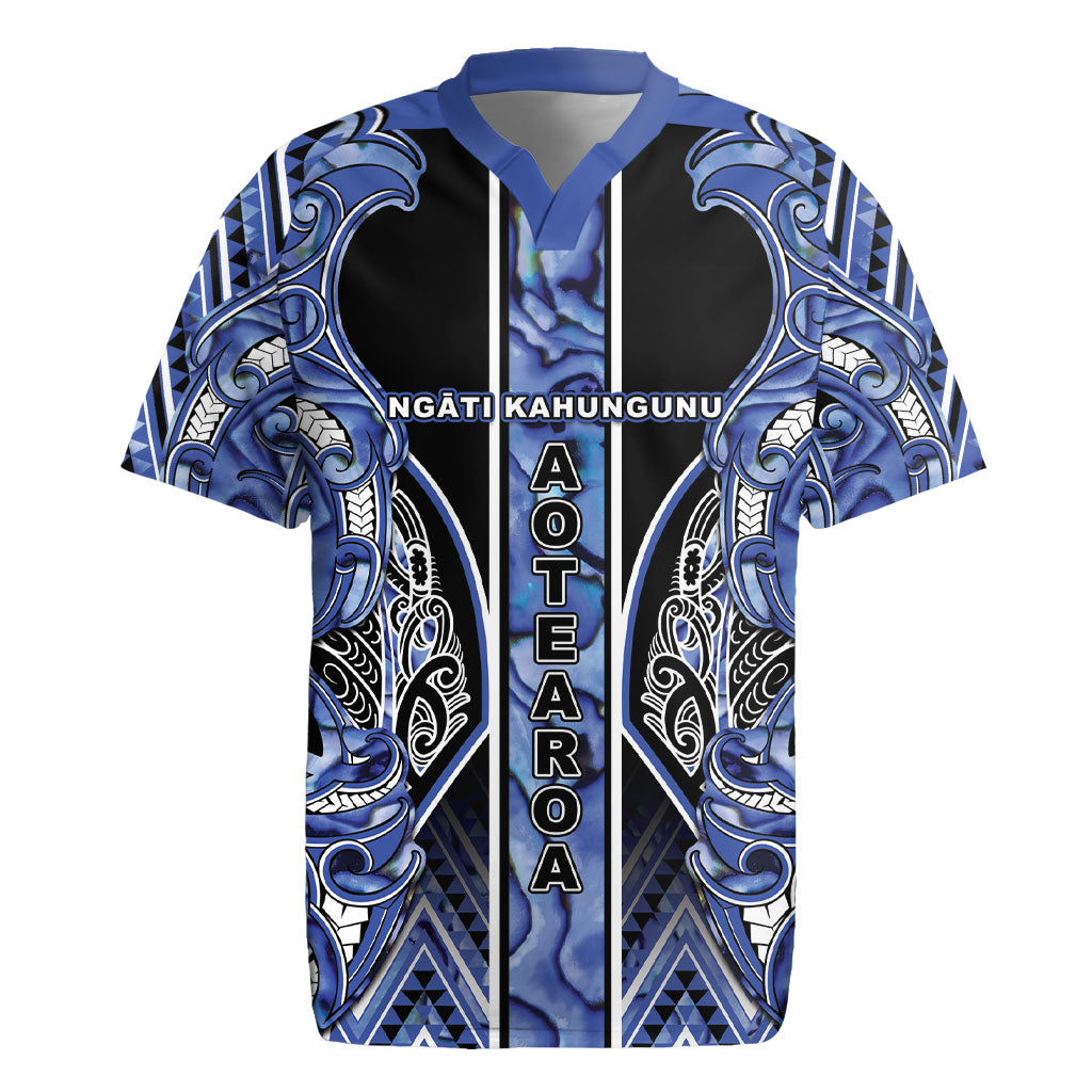 Aotearoa Ngati Kahungunu Rugby Jersey Maori Tribal Blue Paua Shell Pattern DT05 Blue - Polynesian Pride