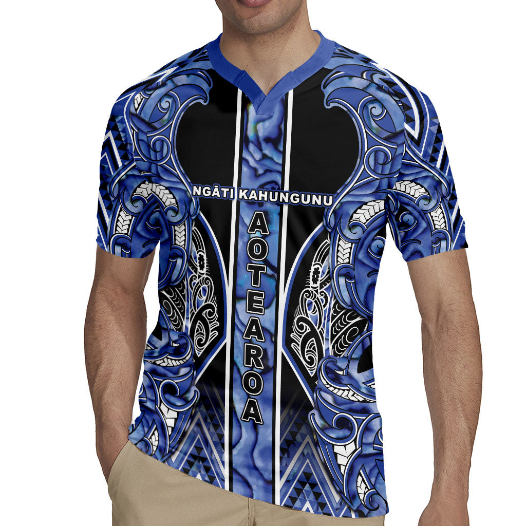 Aotearoa Ngati Kahungunu Rugby Jersey Maori Tribal Blue Paua Shell Pattern DT05 - Polynesian Pride
