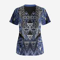 Aotearoa Ngati Kahungunu Scrub Top Maori Tribal Blue Paua Shell Pattern DT05 - Polynesian Pride