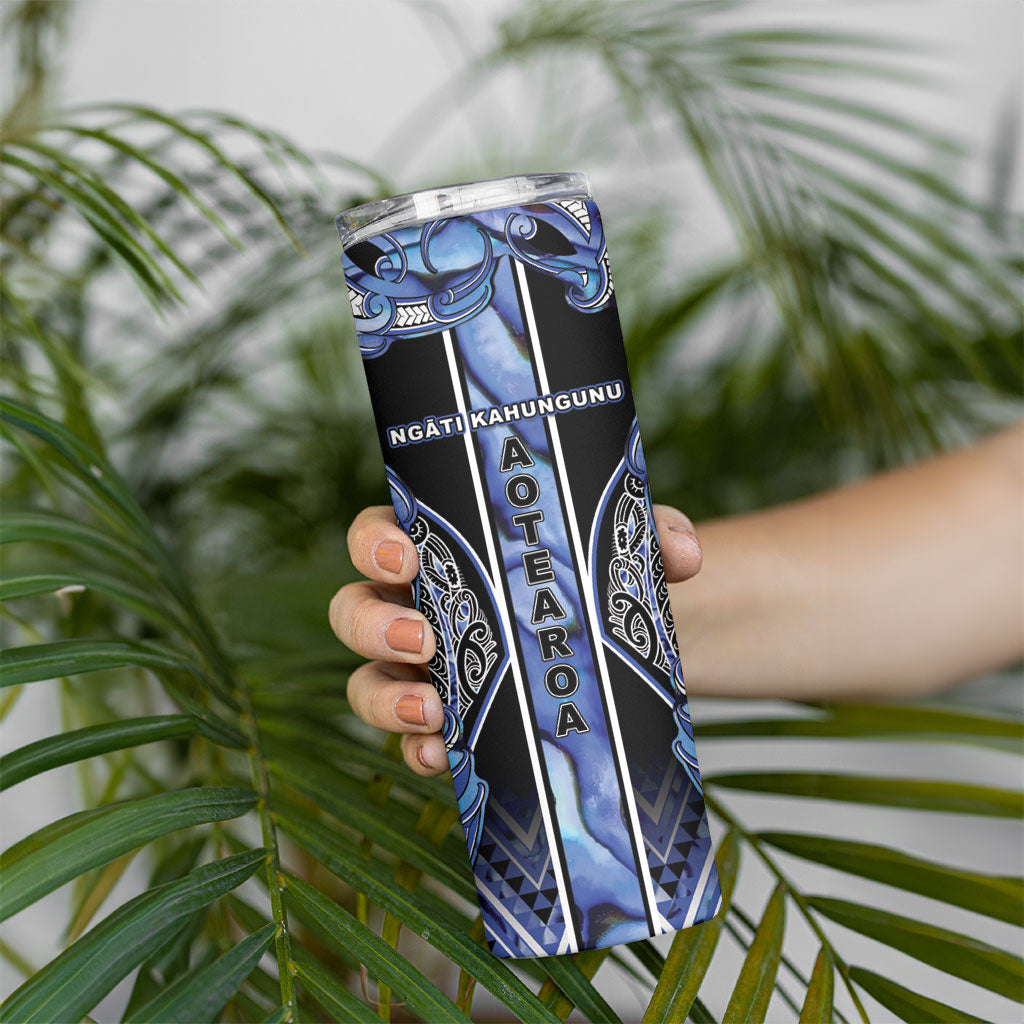 Aotearoa Ngati Kahungunu Skinny Tumbler Maori Tribal Blue Paua Shell Pattern DT05 - Polynesian Pride