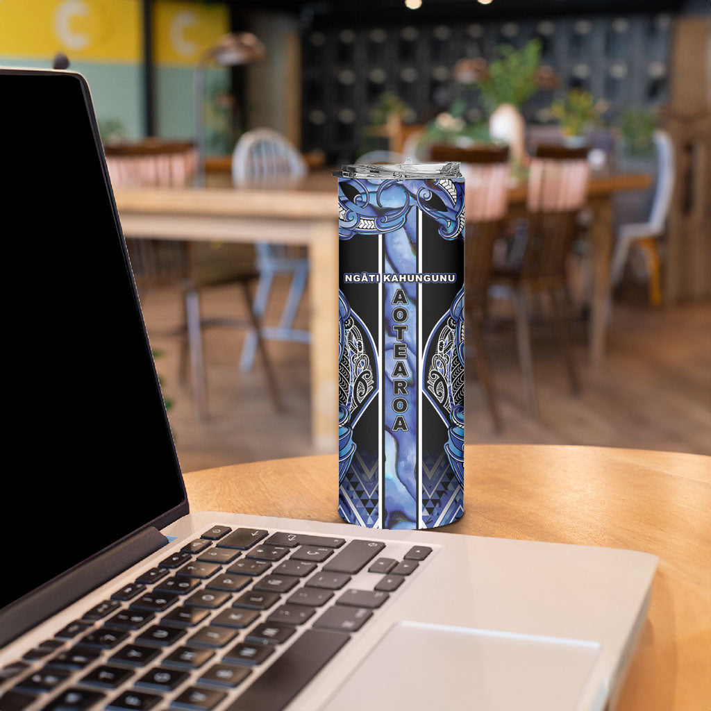 Aotearoa Ngati Kahungunu Skinny Tumbler Maori Tribal Blue Paua Shell Pattern DT05 - Polynesian Pride
