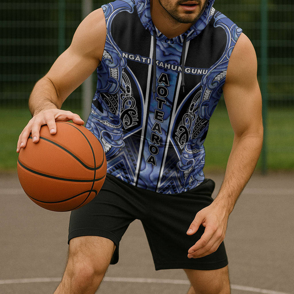 Aotearoa Ngati Kahungunu Sleeveless Hoodie Maori Tribal Blue Paua Shell Pattern DT05 - Polynesian Pride