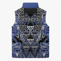 Aotearoa Ngati Kahungunu Sleeveless Puffer Jacket Maori Tribal Blue Paua Shell Pattern DT05 - Polynesian Pride