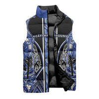 Aotearoa Ngati Kahungunu Sleeveless Puffer Jacket Maori Tribal Blue Paua Shell Pattern DT05 - Polynesian Pride
