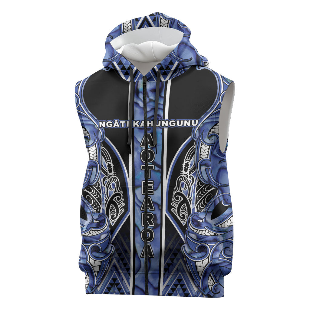 Aotearoa Ngati Kahungunu Sleeveless Zip Hoodie Maori Tribal Blue Paua Shell Pattern DT05 Blue - Polynesian Pride