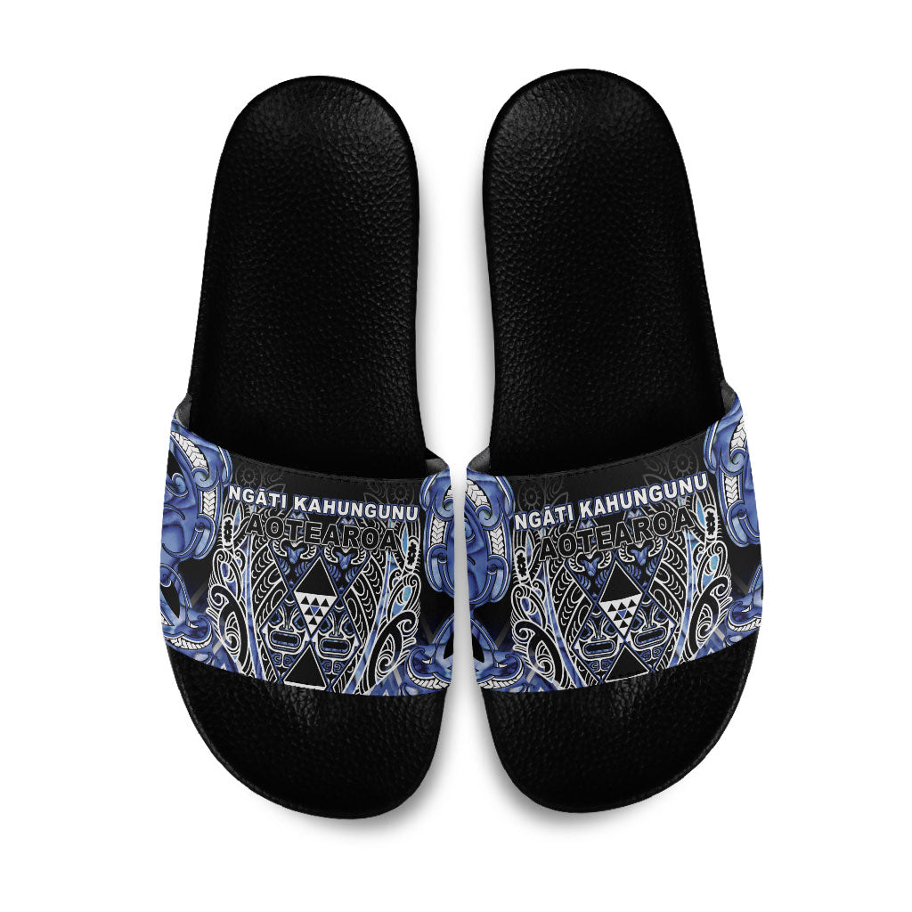 Aotearoa Ngati Kahungunu Slide Sandals Maori Tribal Blue Paua Shell Pattern DT05 Blue - Polynesian Pride