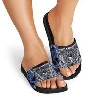 Aotearoa Ngati Kahungunu Slide Sandals Maori Tribal Blue Paua Shell Pattern DT05 - Polynesian Pride