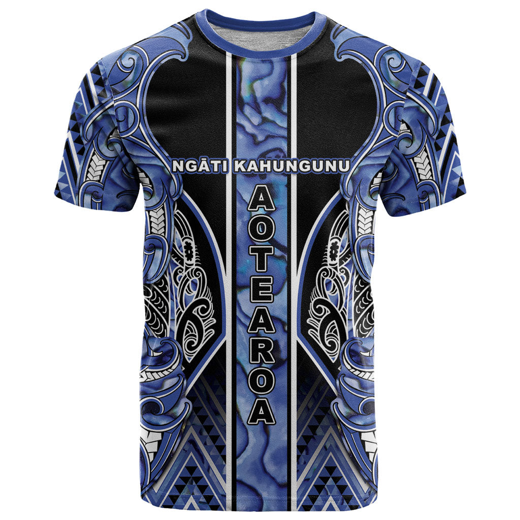 Aotearoa Ngati Kahungunu T Shirt Maori Tribal Blue Paua Shell Pattern DT05 Blue - Polynesian Pride