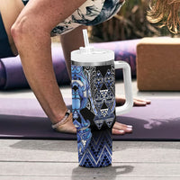 Aotearoa Ngati Kahungunu Tumbler With Handle Maori Tribal Blue Paua Shell Pattern DT05 - Polynesian Pride