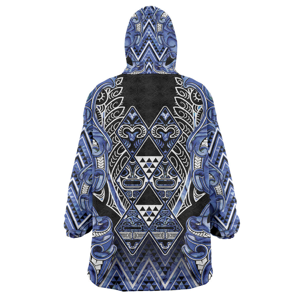 Aotearoa Ngati Kahungunu Wearable Blanket Hoodie Maori Tribal Blue Paua Shell Pattern DT05 - Polynesian Pride