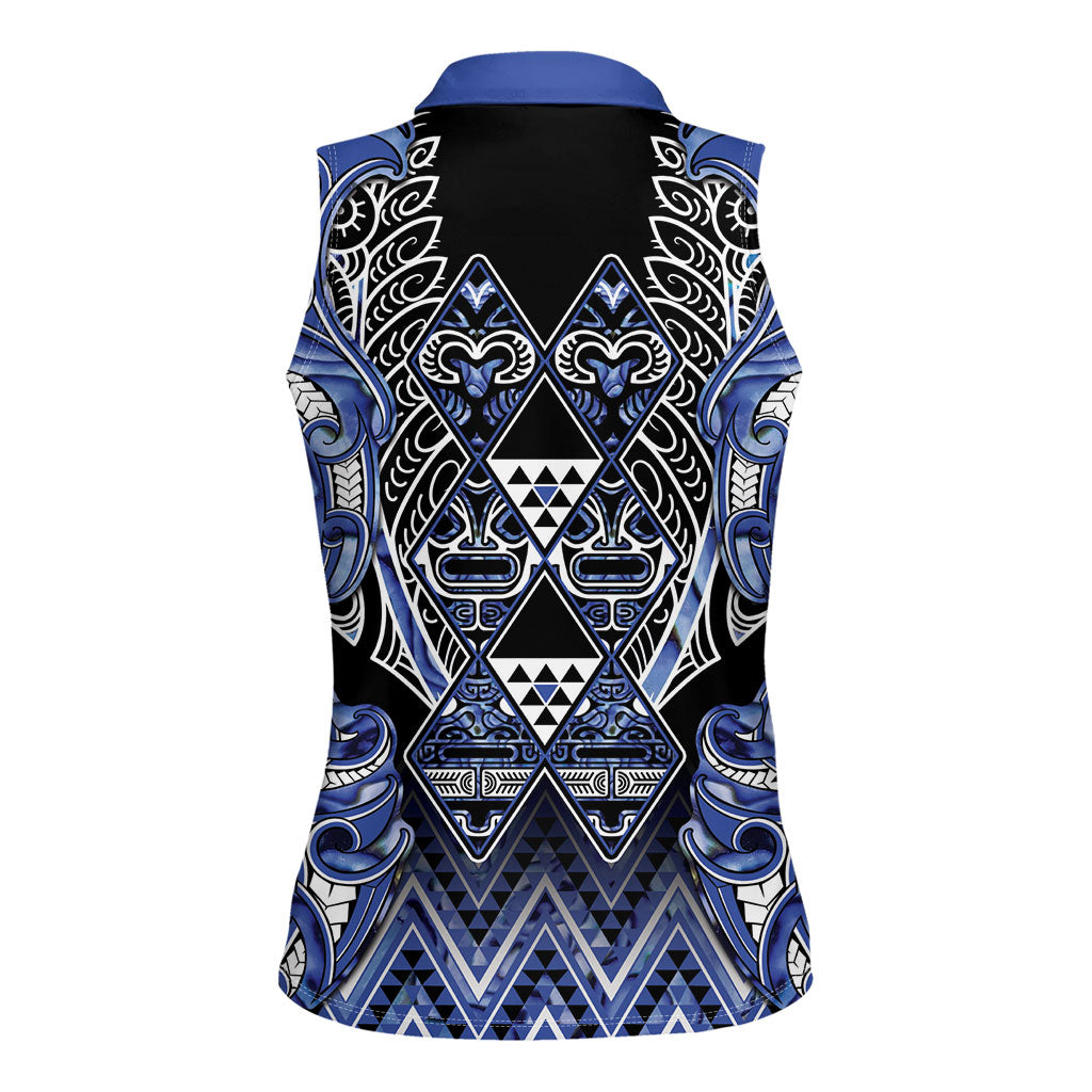 Aotearoa Ngati Kahungunu Women Sleeveless Polo Shirt Maori Tribal Blue Paua Shell Pattern DT05 - Polynesian Pride