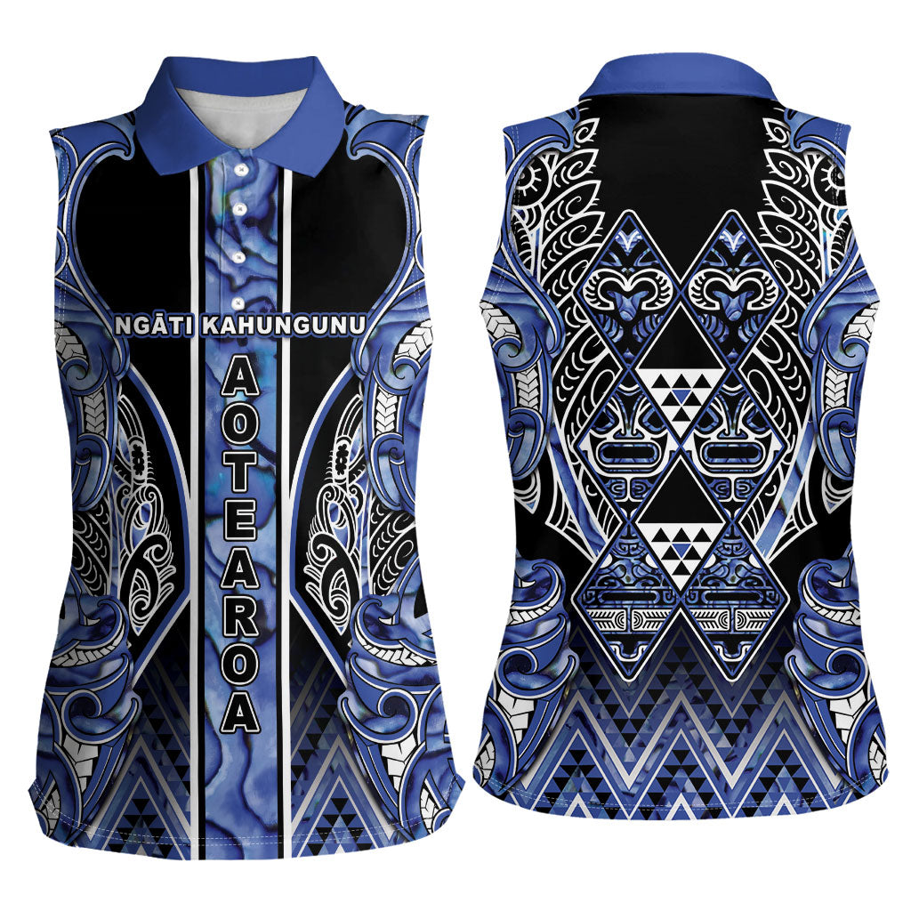 Aotearoa Ngati Kahungunu Women Sleeveless Polo Shirt Maori Tribal Blue Paua Shell Pattern DT05 - Polynesian Pride