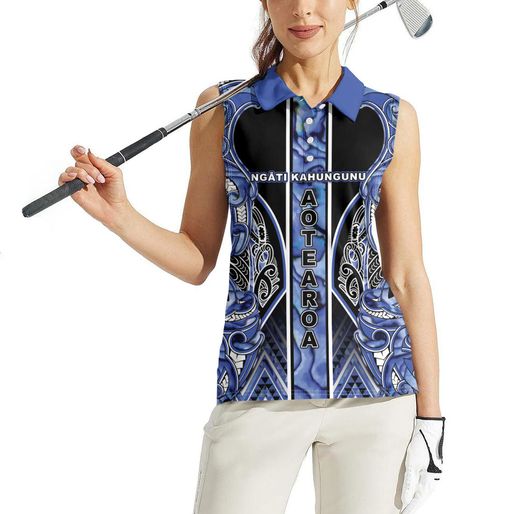 Aotearoa Ngati Kahungunu Women Sleeveless Polo Shirt Maori Tribal Blue Paua Shell Pattern DT05 - Polynesian Pride