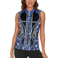 Aotearoa Ngati Kahungunu Women Sleeveless Polo Shirt Maori Tribal Blue Paua Shell Pattern DT05 - Polynesian Pride