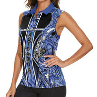 Aotearoa Ngati Kahungunu Women Sleeveless Polo Shirt Maori Tribal Blue Paua Shell Pattern DT05 - Polynesian Pride