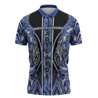 Aotearoa Ngati Kahungunu Zipper Polo Shirt Maori Tribal Blue Paua Shell Pattern DT05 Blue - Polynesian Pride