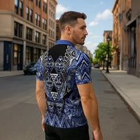 Aotearoa Ngati Kahungunu Zipper Polo Shirt Maori Tribal Blue Paua Shell Pattern DT05 - Polynesian Pride