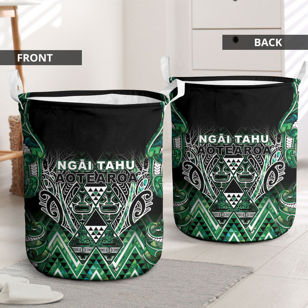 Aotearoa Ngai Tahu Laundry Basket Maori Tribal Dark Green Paua Shell Pattern DT05 - Polynesian Pride