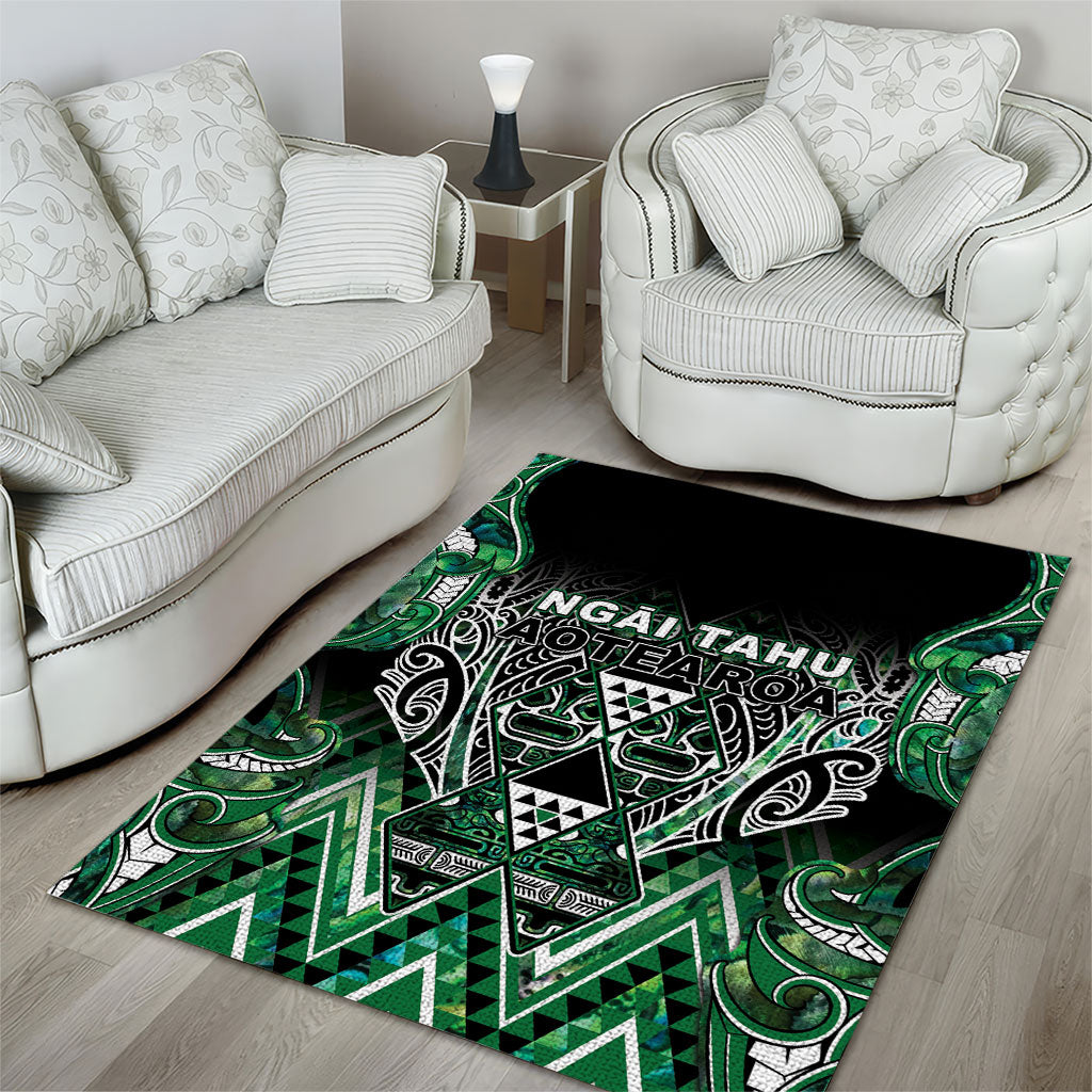Aotearoa Ngai Tahu Area Rug Maori Tribal Dark Green Paua Shell Pattern DT05 - Polynesian Pride