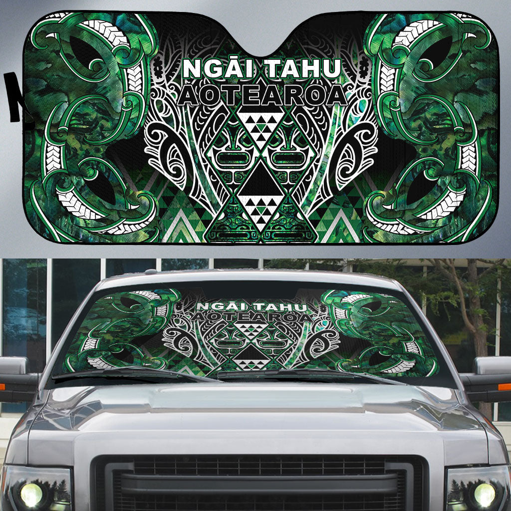 Aotearoa Ngai Tahu Auto Sun Shade Maori Tribal Dark Green Paua Shell Pattern DT05 Green - Polynesian Pride