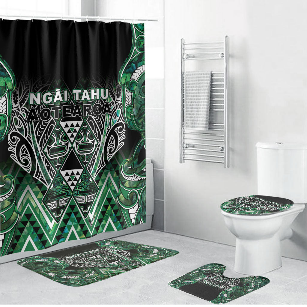 Aotearoa Ngai Tahu Bathroom Set Maori Tribal Dark Green Paua Shell Pattern DT05 Bathroom Set (4 pcs) Green - Polynesian Pride
