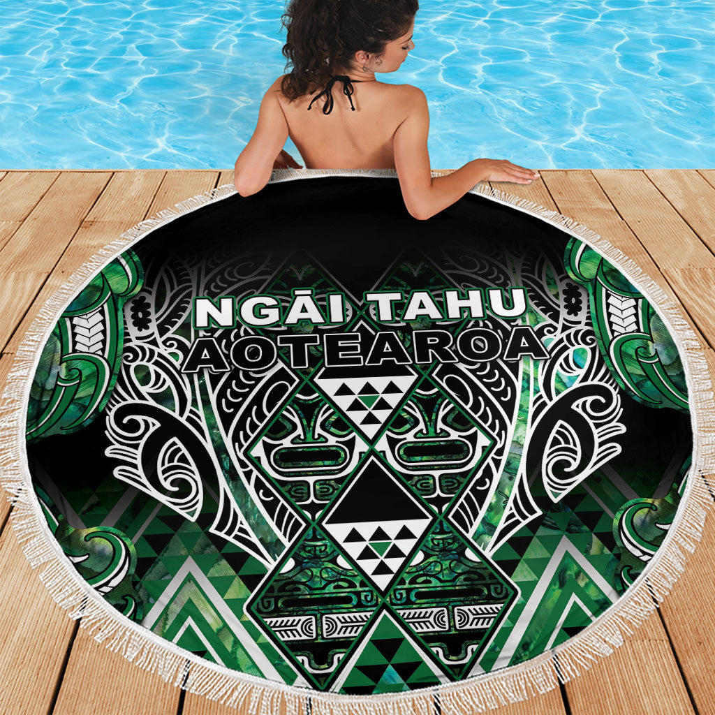Aotearoa Ngai Tahu Beach Blanket Maori Tribal Dark Green Paua Shell Pattern DT05 - Polynesian Pride