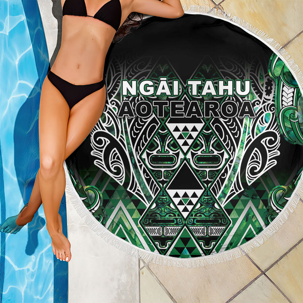 Aotearoa Ngai Tahu Beach Blanket Maori Tribal Dark Green Paua Shell Pattern DT05 - Polynesian Pride
