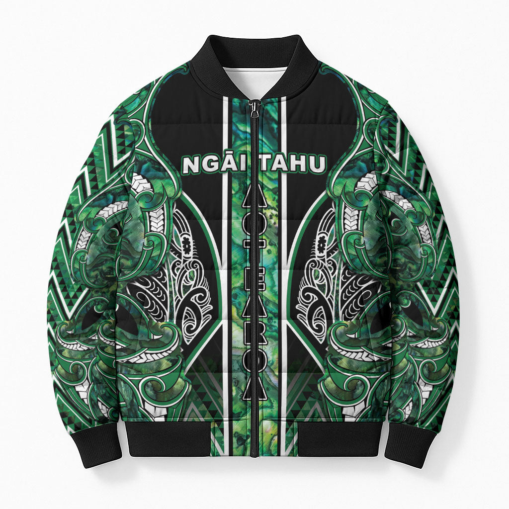 Aotearoa Ngai Tahu Bomber Puffer Jacket Maori Tribal Dark Green Paua Shell Pattern DT05 Unisex Green - Polynesian Pride