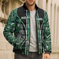 Aotearoa Ngai Tahu Bomber Puffer Jacket Maori Tribal Dark Green Paua Shell Pattern DT05 - Polynesian Pride
