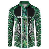 Aotearoa Ngai Tahu Button Sweatshirt Maori Tribal Dark Green Paua Shell Pattern DT05 Green - Polynesian Pride