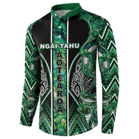 Aotearoa Ngai Tahu Button Sweatshirt Maori Tribal Dark Green Paua Shell Pattern DT05 - Polynesian Pride