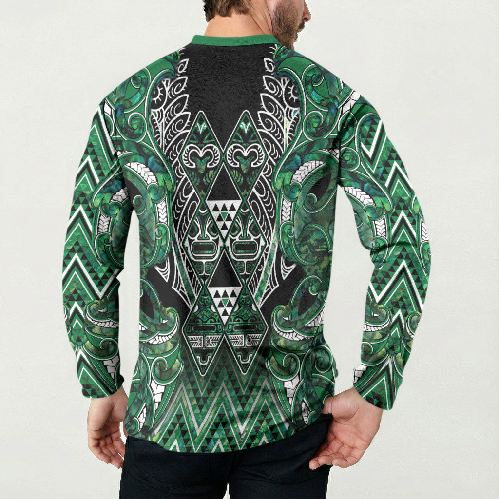 Aotearoa Ngai Tahu Button Sweatshirt Maori Tribal Dark Green Paua Shell Pattern DT05 - Polynesian Pride
