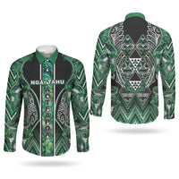Aotearoa Ngai Tahu Couples Matching Mermaid Dress and Long Sleeve Button Shirt Maori Tribal Dark Green Paua Shell Pattern DT05 - Polynesian Pride