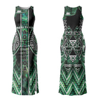 Aotearoa Ngai Tahu Couples Matching Tank Maxi Dress and Hawaiian Shirt Maori Tribal Dark Green Paua Shell Pattern DT05 - Polynesian Pride