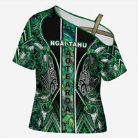 Aotearoa Ngai Tahu Cross Shoulder Shirt Maori Tribal Dark Green Paua Shell Pattern DT05 Female Green - Polynesian Pride