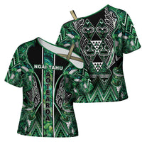 Aotearoa Ngai Tahu Cross Shoulder Shirt Maori Tribal Dark Green Paua Shell Pattern DT05 - Polynesian Pride