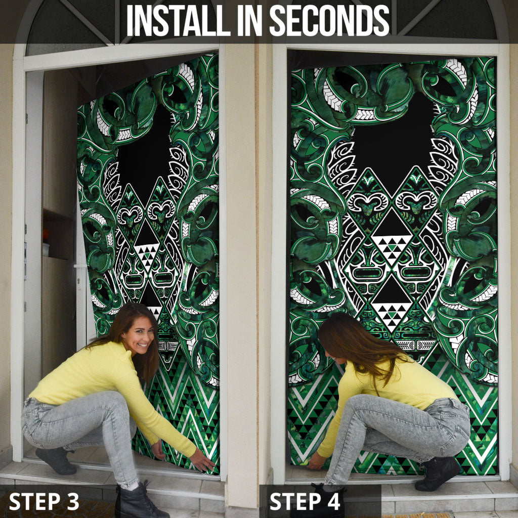 Aotearoa Ngai Tahu Door Cover Maori Tribal Dark Green Paua Shell Pattern DT05 - Polynesian Pride