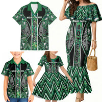Aotearoa Ngai Tahu Family Matching Mermaid Dress and Hawaiian Shirt Maori Tribal Dark Green Paua Shell Pattern DT05 - Polynesian Pride