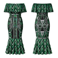 Aotearoa Ngai Tahu Family Matching Mermaid Dress and Hawaiian Shirt Maori Tribal Dark Green Paua Shell Pattern DT05 Mom's Dress Green - Polynesian Pride