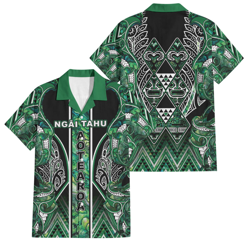 Aotearoa Ngai Tahu Family Matching Mermaid Dress and Hawaiian Shirt Maori Tribal Dark Green Paua Shell Pattern DT05 Dad's Shirt - Short Sleeve Green - Polynesian Pride