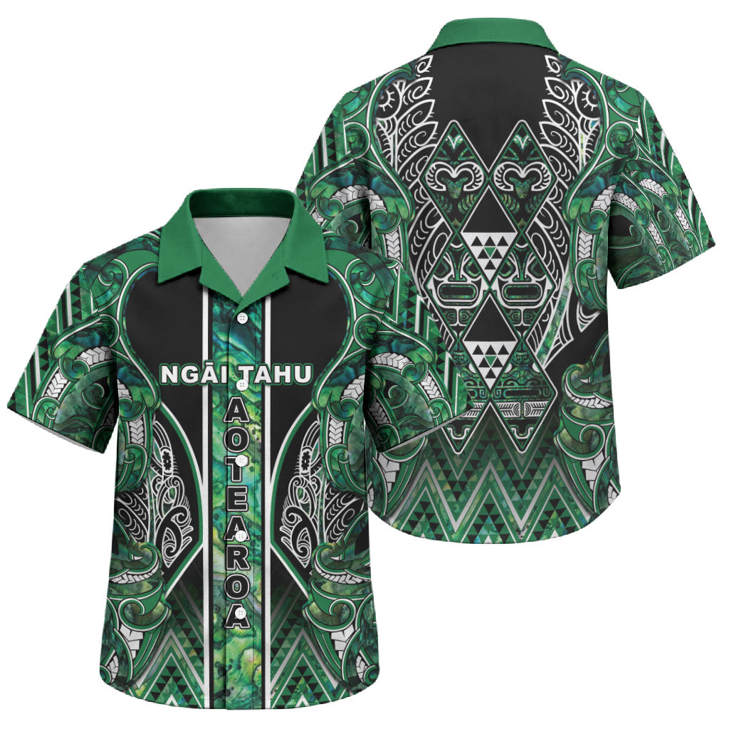 Aotearoa Ngai Tahu Family Matching Off Shoulder Maxi Dress and Hawaiian Shirt Maori Tribal Dark Green Paua Shell Pattern DT05 Son's Shirt Green - Polynesian Pride