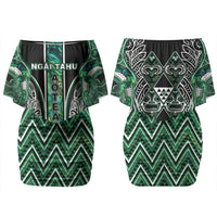 Aotearoa Ngai Tahu Family Matching Off Shoulder Short Dress and Hawaiian Shirt Maori Tribal Dark Green Paua Shell Pattern DT05 Mom's Dress Green - Polynesian Pride
