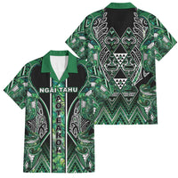 Aotearoa Ngai Tahu Family Matching Off Shoulder Short Dress and Hawaiian Shirt Maori Tribal Dark Green Paua Shell Pattern DT05 Dad's Shirt - Short Sleeve Green - Polynesian Pride