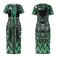 Aotearoa Ngai Tahu Family Matching Short Sleeve Bodycon Dress and Hawaiian Shirt Maori Tribal Dark Green Paua Shell Pattern DT05 Mom's Dress Green - Polynesian Pride