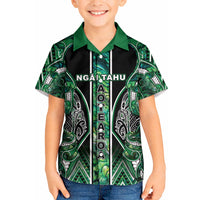 Aotearoa Ngai Tahu Kid Hawaiian Shirt Maori Tribal Dark Green Paua Shell Pattern DT05 Kid Green - Polynesian Pride
