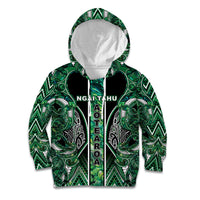 Aotearoa Ngai Tahu Kid Hoodie Maori Tribal Dark Green Paua Shell Pattern DT05 Hoodie Green - Polynesian Pride