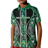 Aotearoa Ngai Tahu Kid Polo Shirt Maori Tribal Dark Green Paua Shell Pattern DT05 Kid Green - Polynesian Pride