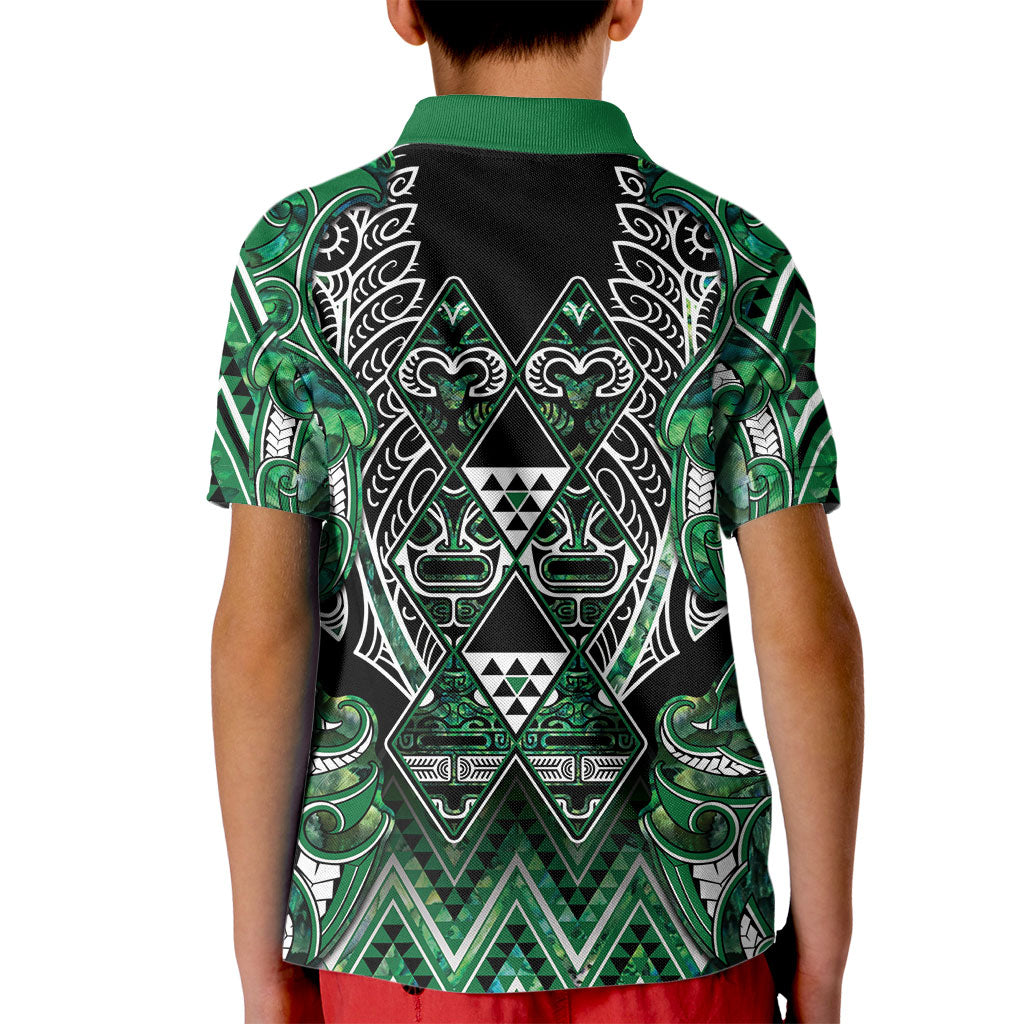 Aotearoa Ngai Tahu Kid Polo Shirt Maori Tribal Dark Green Paua Shell Pattern DT05 - Polynesian Pride
